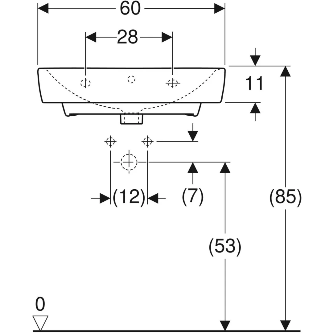 Wastafel badkamer 60cm met kraangat en overloop - HBS42 - Hbs00042 1 - HBS00042