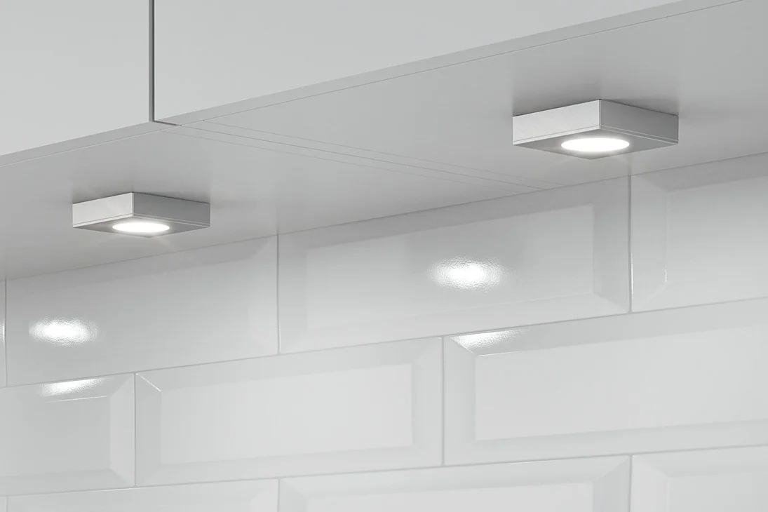 Surface-mounted housing, square, silver-coloured, for the surface-mounted under-cabinet lighting lamp module - HBS79 - Hbs00079 1 - HBS00079