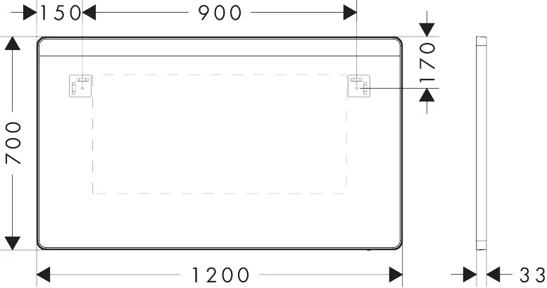 Hansgrohe spiegel met LED verlichting horizontaal en spiegelverwarming - HBS135 - Hbs00135 1 - HBS00135